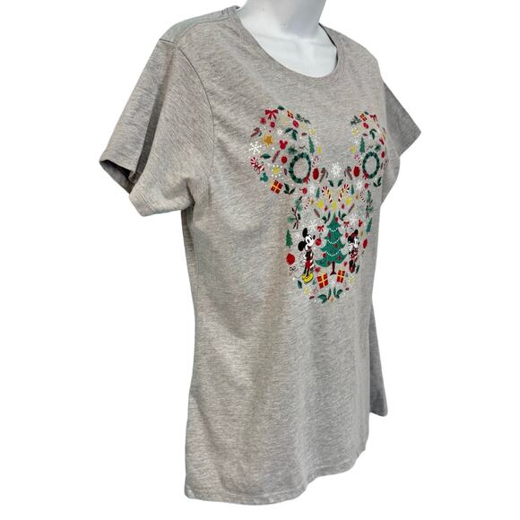 Disney Mickey Mouse Ears Friends Gray Christmas Holiday Tee Shirt Women's size L - Picture 8 of 11
